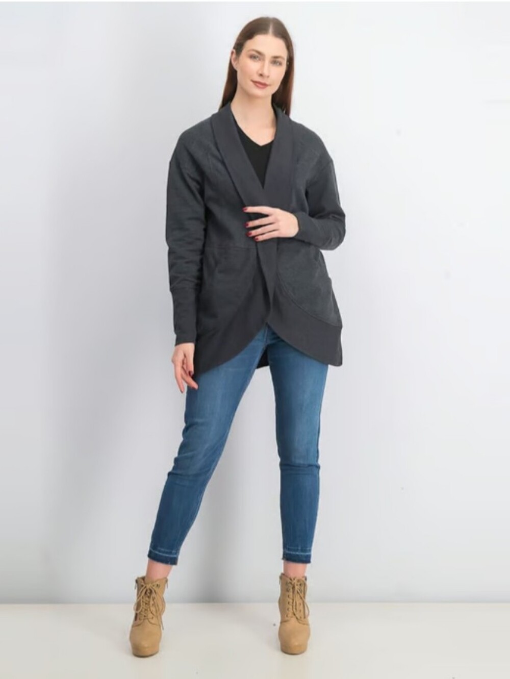 Eddie Bauer Camp Fleece Wrap Cardigan, Heather Gray - L ( Like NEW)